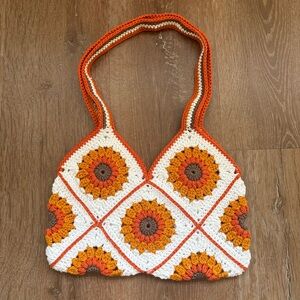 Handcrafted Crochet Sunflower Bag - Orange and White